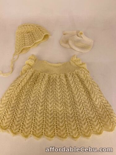 1st picture of Vitnage Handmade 1980's - Yellow Knit Dress, Beanie & Booties for My Child Doll For Sale in Cebu, Philippines