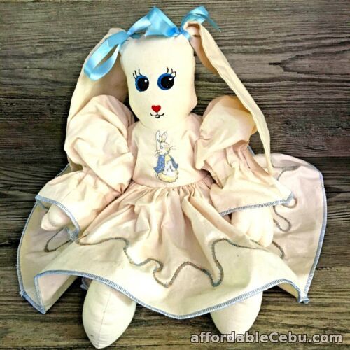 1st picture of 40cm Vtg Handmade Folk Art Stuffed Calico Cloth Bunny Peter Rabbit Rag Bed Doll For Sale in Cebu, Philippines