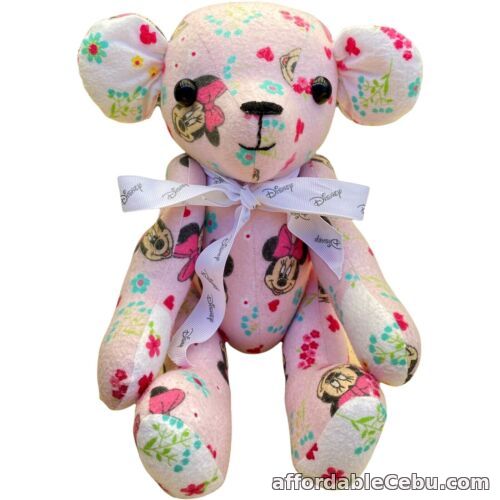 1st picture of Teddy Bear Plush Stuffed Toy Pink Minnie Mouse Print Ribbon Jointed Handmade For Sale in Cebu, Philippines