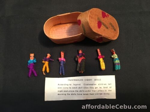 1st picture of Vintage 1993 Hand Crafted Guatemalan Worry Dolls – 6 pcs. With Container (D13) For Sale in Cebu, Philippines