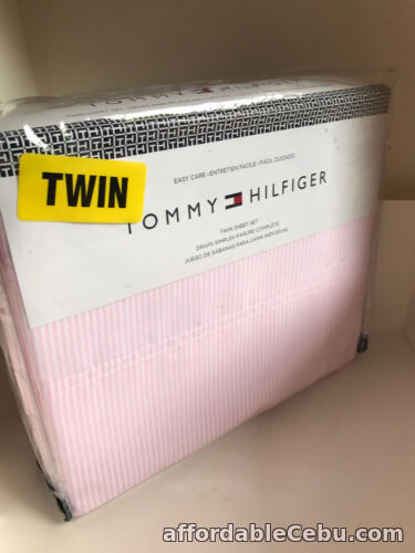 1st picture of NEW TOMMY HILFIGER 3-PC TWIN SIZE SHEETS BEDSHEETS SET PINK WHITE OXFORD STRIPES For Sale in Cebu, Philippines