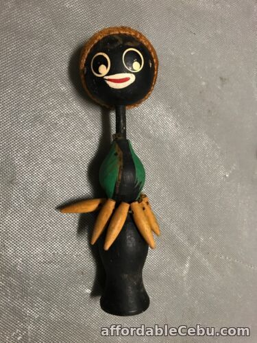1st picture of VINTAGE UNUSUAL 5.25" KOKESHI WOOD BLACK HAPPY DOLL For Sale in Cebu, Philippines