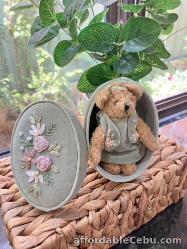 1st picture of Miniature  (11cm) Teddy Bear in Velvet Dress and Matching Velvet Box  VINTAGE For Sale in Cebu, Philippines