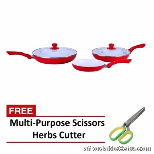 1st picture of Keimav Ceramic Pan 5-piece Set Red with Kitchen Shear For Sale in Cebu, Philippines