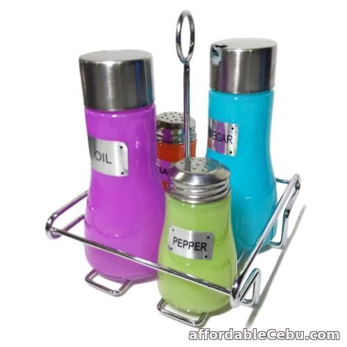 1st picture of Colored Glass Canister Set 4 Piece with Metal Lid and Rack For Sale in Cebu, Philippines