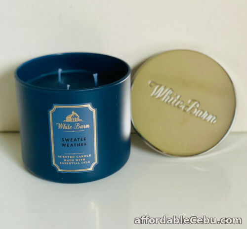 1st picture of NEW! BATH & BODY WORKS WHITE BARN 3-WICK SCENTED CANDLE - SWEATER WEATHER For Sale in Cebu, Philippines