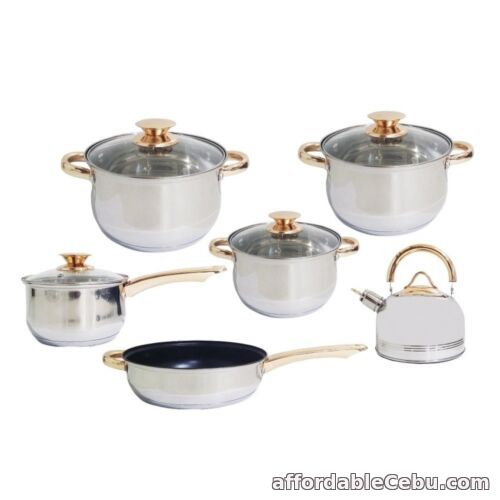 1st picture of KV-1004 11-Piece Stainless Steel Cookware Set with Whistling Kettle (Gold) For Sale in Cebu, Philippines