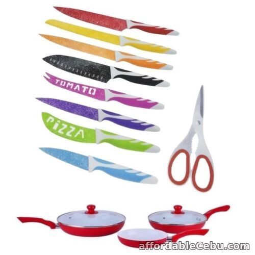 1st picture of Keimav Ceramic Pan 5-piece Set Red with 9PC Pizza Knife For Sale in Cebu, Philippines