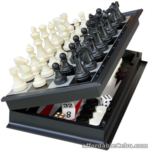 1st picture of Magnetic Chess Checkers Backgammon 10'' Set 3 in 1 - Travel Board Games for Kids For Sale in Cebu, Philippines