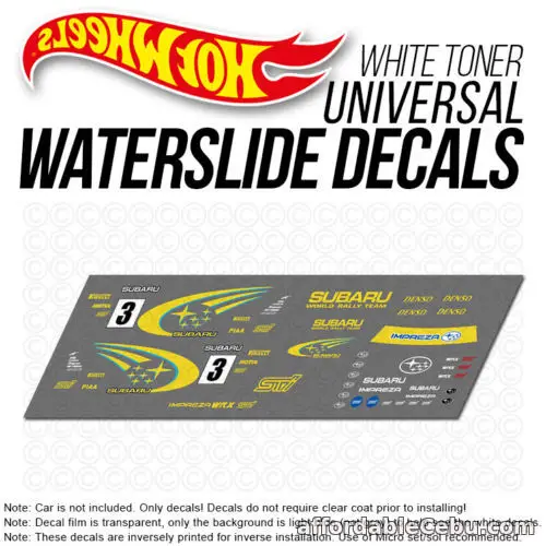 1st picture of Hot Wheels SUBARU RALLY Custom White Toner Universal WaterSlide Decal 1/64 For Sale in Cebu, Philippines