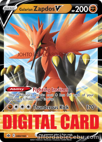 1st picture of Galarian Zapdos V Chilling Reign Sword DIGITAL Pokemon TCG Online code PTCGO For Sale in Cebu, Philippines