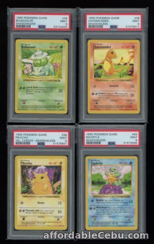 1st picture of POKEMON Base Set Shadowless BULBASAUR CHARMANDER PIKACHU SQUIRTLE PSA 9 MINT Lot For Sale in Cebu, Philippines
