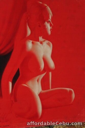 1st picture of 1970's Vintage Nude Lady on Red Velvet Painting w/ wooden frame 36x28 in For Sale in Cebu, Philippines