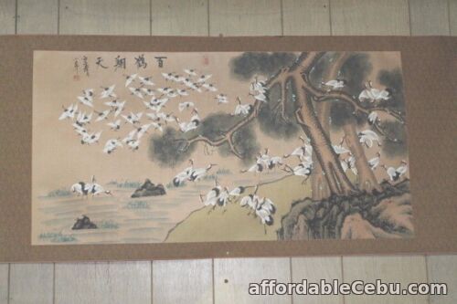 1st picture of Vintage Chinese Scroll 100 Cranes Painting  43.75 in x 22.75 in. For Sale in Cebu, Philippines
