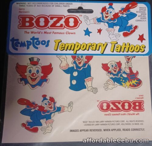 1st picture of Vintage 1994 Bozo the Clown Temporary Tattoos Larry Harmoms Picture Corp NIP For Sale in Cebu, Philippines