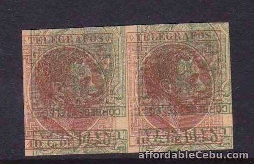 1st picture of Spanish Philippines ERROR King Alfonso XII Telegrafos Double Print 10c pair NH For Sale in Cebu, Philippines