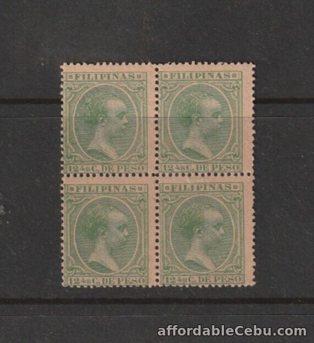 1st picture of Philippines Spain 1896 King Alfonso XIII 12 4/8 cents GREEN in Bloc/4 mint NH For Sale in Cebu, Philippines