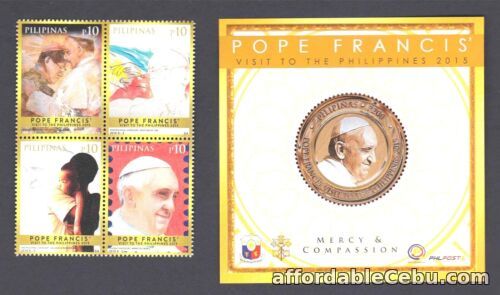 1st picture of 2015 Philippines Pope Francis visit to Philippines 4v + Gold Foil S/S mint NH For Sale in Cebu, Philippines