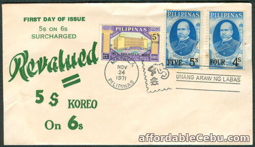 1st picture of 1971 Philippines 5s ON 6s SURCHARGED Revalued = 5s KOREO On 6s First Day Cover For Sale in Cebu, Philippines