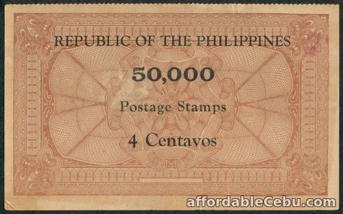 1st picture of 1950's Philippine 4 Centavos 50,000 Cinderella Postage Stamps / Chit - BROWN For Sale in Cebu, Philippines