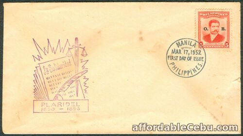 1st picture of 1952 Philippines LA SOLIDARIDAD PLARIDEL 1850-1896 First Day Cover For Sale in Cebu, Philippines