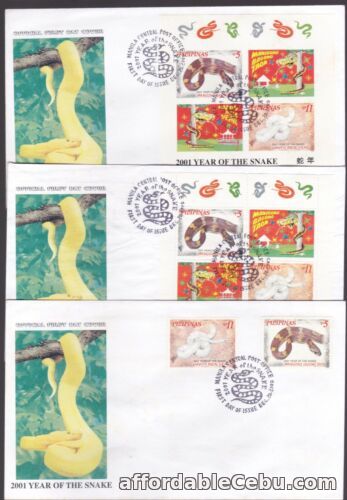 1st picture of 2001 Philippines China Zodiac Year of Snake 2v + Perf & Imperf S/S 3 FDC For Sale in Cebu, Philippines
