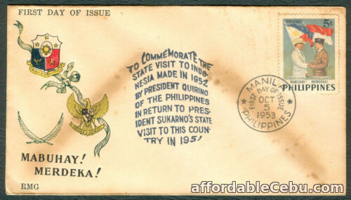 1st picture of 1953 Phil Commemoration of President QUIRINO'S State Visit To Indonesia FDC - B For Sale in Cebu, Philippines