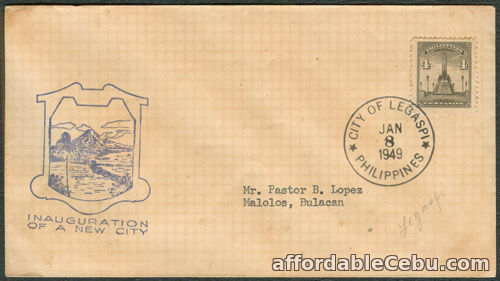 1st picture of 1949 Philippines INAUGURATION OF A NEW CITY OF LEGASPI Cover For Sale in Cebu, Philippines