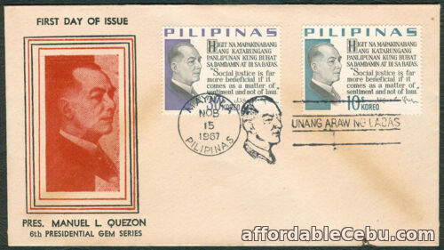 1st picture of 1967 Philippines MANUEL L. QUEZON 6th PRESIDENTIAL GEM SERIES First Day Cover A For Sale in Cebu, Philippines