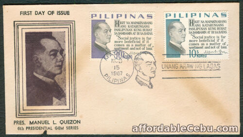 1st picture of 1967 Philippines MANUEL L. QUEZON 6th PRESIDENTIAL GEM SERIES First Day Cover B For Sale in Cebu, Philippines