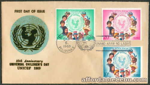 1st picture of 1969 Philippines UNICEF 15th Anniversary UNIVERSAL CHILDREN'S DAY FDC - B For Sale in Cebu, Philippines