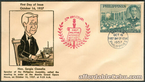1st picture of 1957 Honoring Sergio Osmeña Speaker Of Philippine Assembly FIRST DAY COVER For Sale in Cebu, Philippines