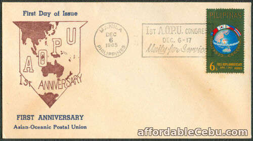1st picture of 1965 Philippines 1ST ANNIVERSARY ASIAN-OCEANIC POSTAL UNION First Day Cover - A For Sale in Cebu, Philippines