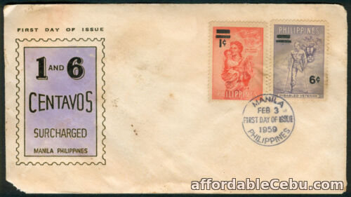 1st picture of 1959 Philippines 1 and 6 Centavos Surcharged First Day Cover For Sale in Cebu, Philippines