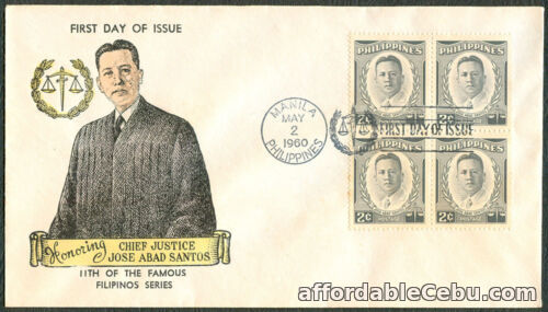 1st picture of 1960 Philippines Honoring Chief Justice JOSE ABAD SANTOS First Day Cover - A For Sale in Cebu, Philippines