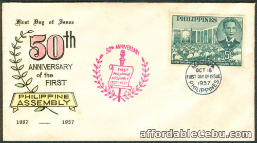 1st picture of 1957 50TH ANNIVERSARY OF PHILIPPINE ASSEMBLY First Day Cover – A For Sale in Cebu, Philippines