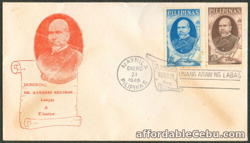 1st picture of 1966 Philippines HONORING DR. ANTONIO REGIDOR LAWYER & EDUCATOR First Day Cover For Sale in Cebu, Philippines