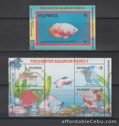 1st picture of Philippine Stamps 1993 Aquarium Fishes Ovpt Bangkok World Philatelic Exhibit ss For Sale in Cebu, Philippines