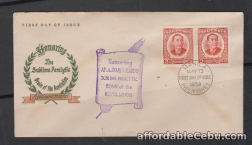 1st picture of Philippine Stamps 1959 Apolinario Mabini, pair on FDC, toned For Sale in Cebu, Philippines