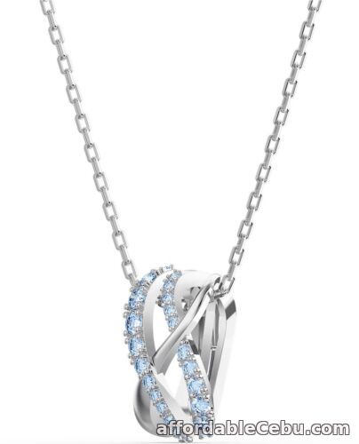 1st picture of Swarovski * Twist Pendant Blue, Rhodium Plated 38cm Silver Chain Necklace For Sale in Cebu, Philippines