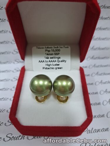 1st picture of South Sea Pearls Pistachio Green 14mm Stud Earrings For Sale in Cebu, Philippines