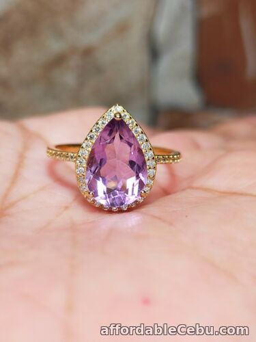 1st picture of Natural 2.93 Carat AMETHYST & White Sapphires STERLING SILVER RING S8.0 Gold For Sale in Cebu, Philippines