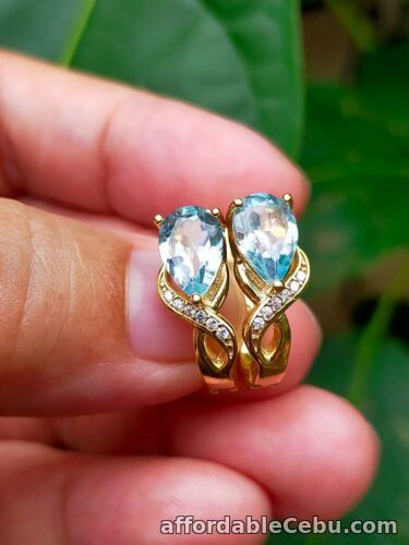 1st picture of NATURAL SKY BLUE TOPAZ & WHITE CZ EARRINGS 925 STERLING SILVER For Sale in Cebu, Philippines