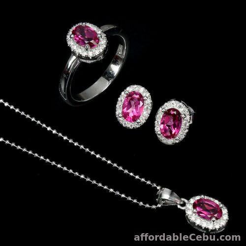 1st picture of NATURAL Red RUBY STERLING 925 SILVER EARRINGS, RING, & PENDANT Jewelry Set For Sale in Cebu, Philippines