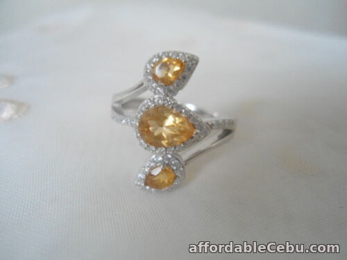 1st picture of Natural CITRINE & White CZ Sterling 925 Silver RING ChUnKY Size 8.25 For Sale in Cebu, Philippines