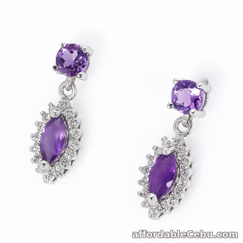 1st picture of Natural Amethyst Stone & White Cubic Zirconia  925 Sterling Silver Earrings For Sale in Cebu, Philippines
