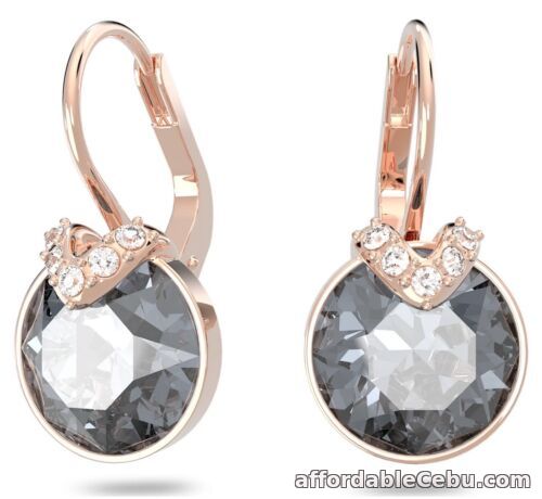1st picture of Swarovski * Bella V Earrings Round Grey Crystal Rhodium Plated Rose Gold For Sale in Cebu, Philippines