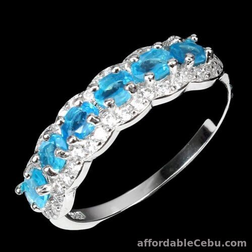 1st picture of Natural Blue Oval APATITE & White CZ 925 STERLING SILVER Butterfly RING S9.0 For Sale in Cebu, Philippines
