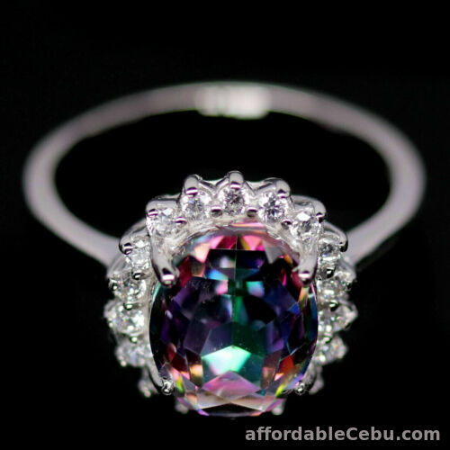 1st picture of Natural 8X10mm MULTICOLOR MYSTIC QUARTZ & White CZ STERLING SILVER RING S7.0 For Sale in Cebu, Philippines