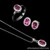 NATURAL Red RUBY STERLING 925 SILVER EARRINGS, RING, & PENDANT Jewelry Set